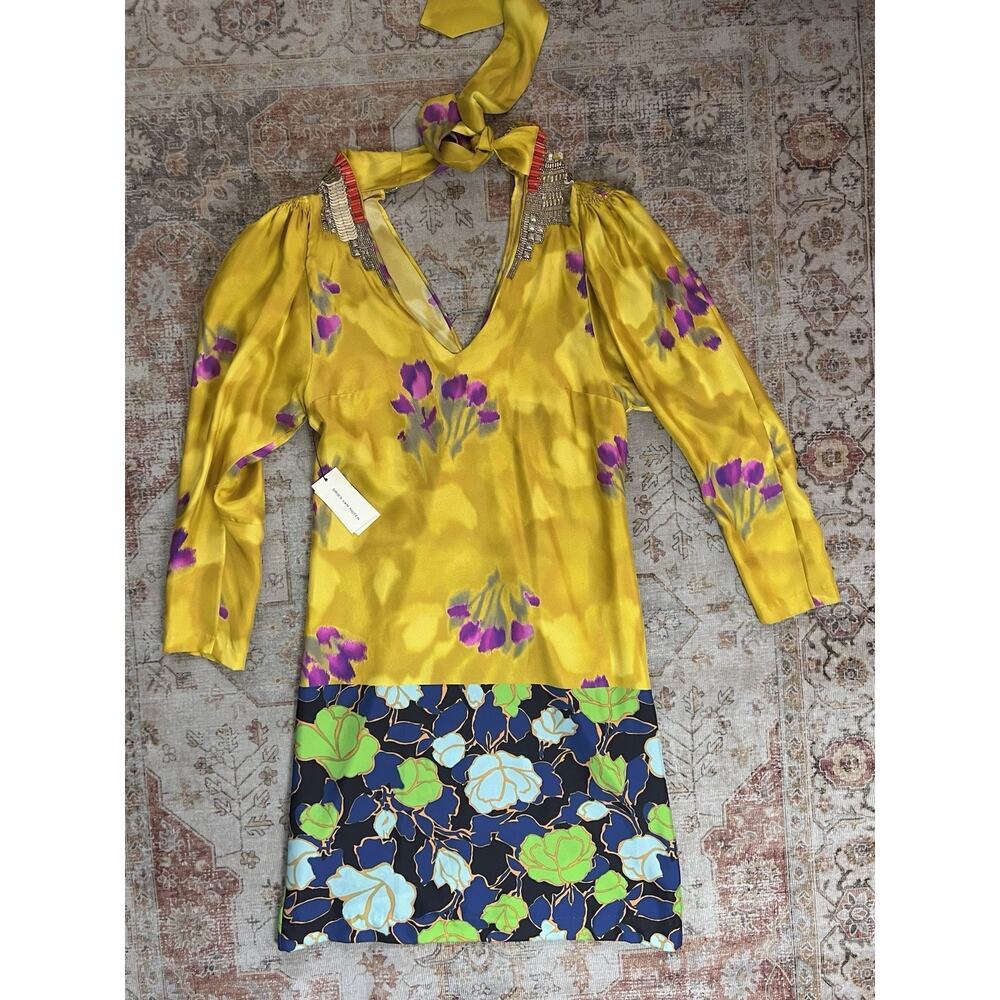 Dries Van Noten Sequin Yellow Floral Silk Delville Midi Dress Runway Size 38 - Picture 14 of 16
